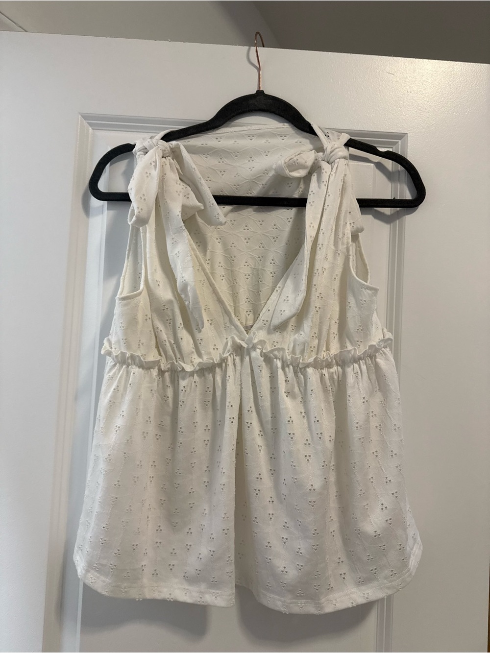 White Eyelet Tie-Shoulder Women's Top